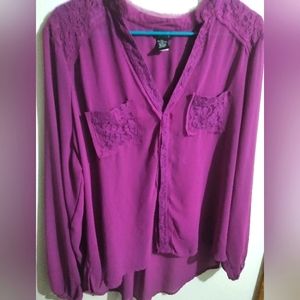 Torrid purple  long sleeve floral  button blouse size 1x